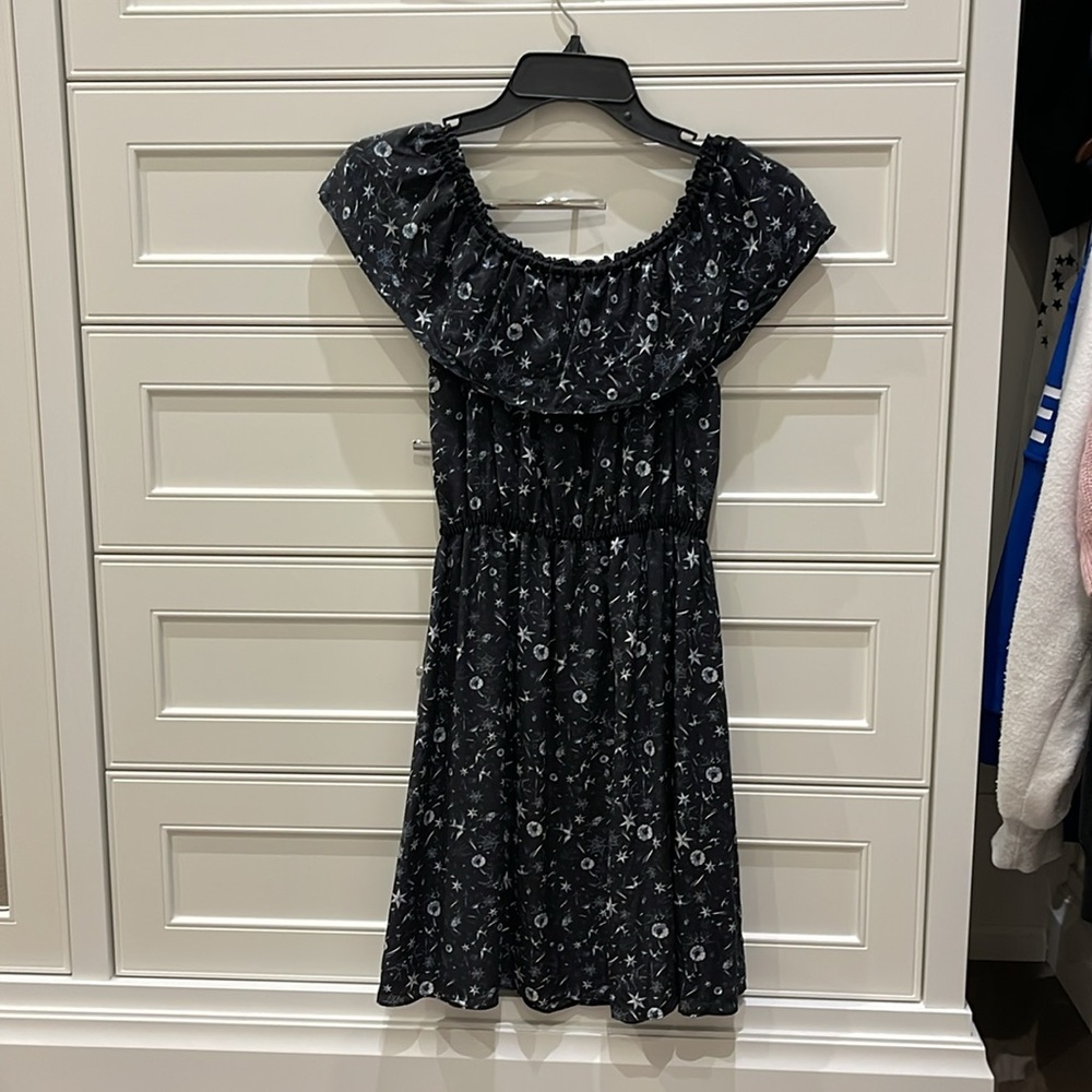 The Kooples Off the Shoulder Silk Dress Tattoo Print star Black Size XXS